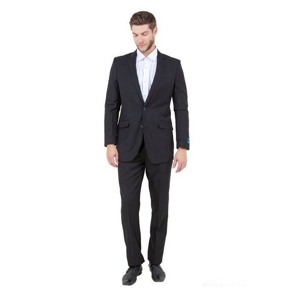 Mens 2-Piece 100% Wool Suit, Black - Picture 1 of 10